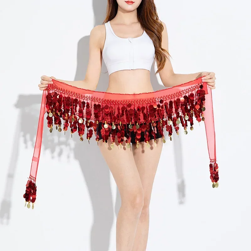 Écharpe De Hanche à Paillettes Pour Danse Orientale - Taille Unique 145 Cm - Nylon Brillant - Pour Danse Du Ventre