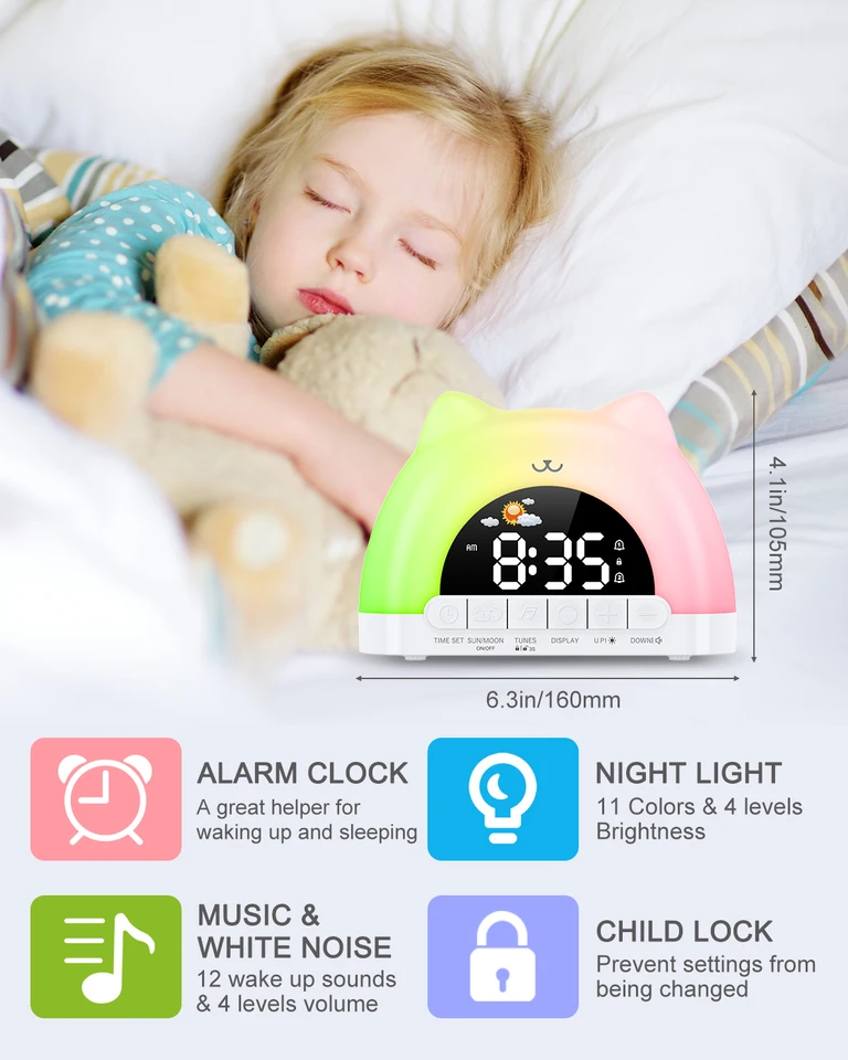 Sveglia Per Bambini, Kids Sleep Coach, Sveglia Per Camera Da Letto Sveglia Digitale Carina Con Temperatura 5 Colori Luce Notturna Intelligente Per Imparare A Svegliarsi Verde 86139259
