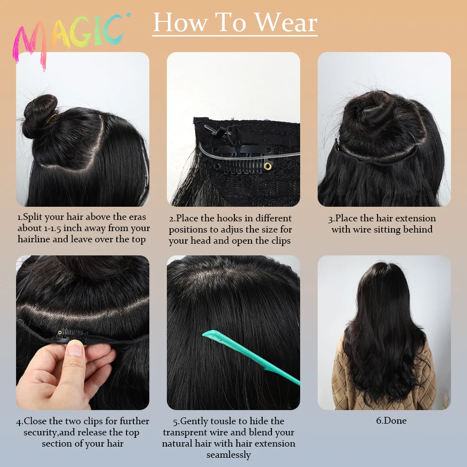Synthetic Hair Clip in Hair Extensions 20 " Wave Invisible Fish Line Ombre Blonde One Piece Fake Piece Wig For Women