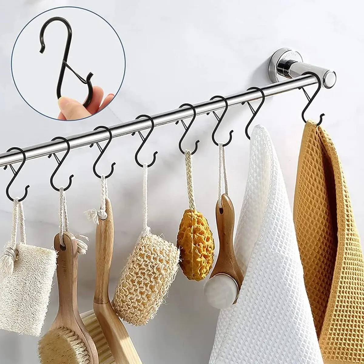 S Shaped Hook 10pcs 3x9cm Metal with Safety Buckle for Hanging Kitchen Utensils Plants Pots Pans Clothes Hats