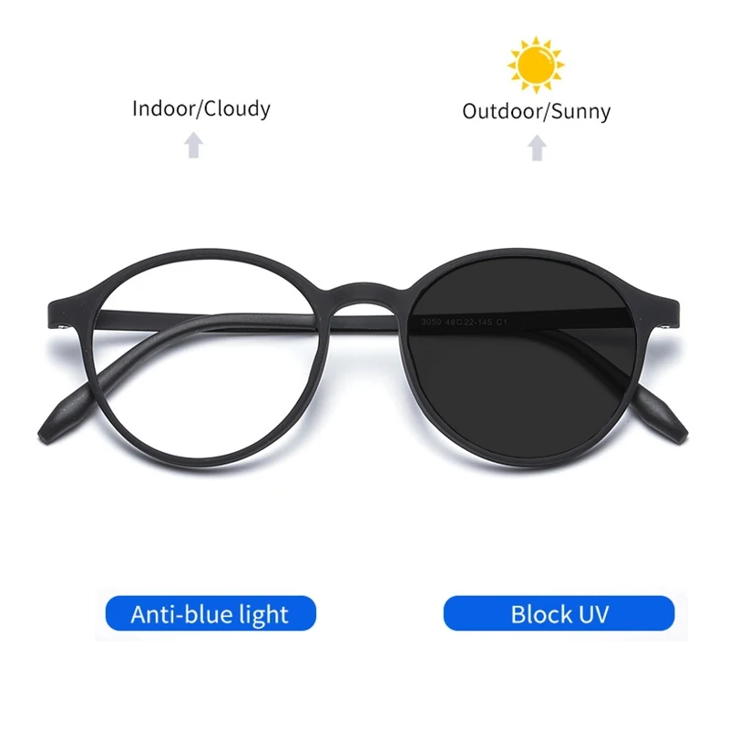 Ultralight Rubber Titanium Round Photochromic Anti Blue Light