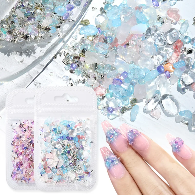 1 scatola di dimensioni miste perline per unghie irregolari pietra di vetro rotto Glitter strass gioielli Charms 3D accessori per la decorazione di Nail Art