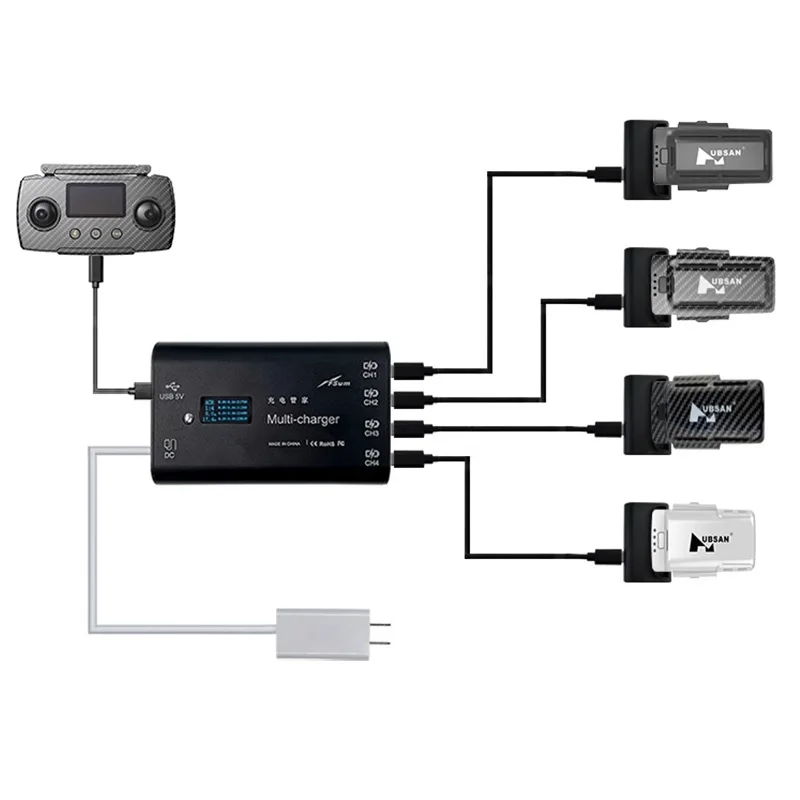 Intelligent Multi-Charger for Hubsan ACE PRO/SE Refine，Blackhawk 2 RC Drone Fast Charging Adapter