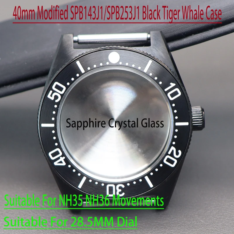 Modificato Seiko Spb143J1/Muslimah Black Tiger Whale 40Mm Cassa Dell'Orologio Da Uomo Prats Fit 4 R36 Nh34 Nh35 Nh36 Nh38 Movimento 28.5Mm Quadrante