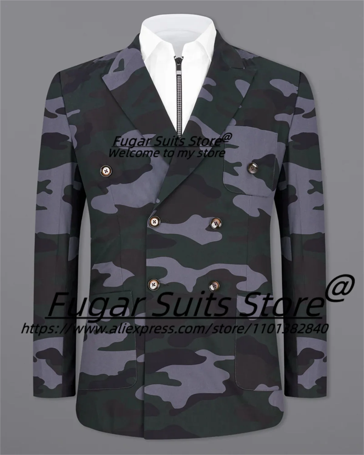 Travel Camouflage Men Suits Slim Fit Double Breasted Prom Party Tuxedos 2 Pcs Sets Tailor Made Casual Male Blazer Costume Homme