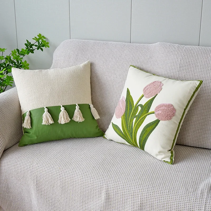 1PC Tulips Orchid flower Embroidered Pillowcase Cushion Cover Morden Casual Cotton Case Sofa Bedroom Decro 45x45cm