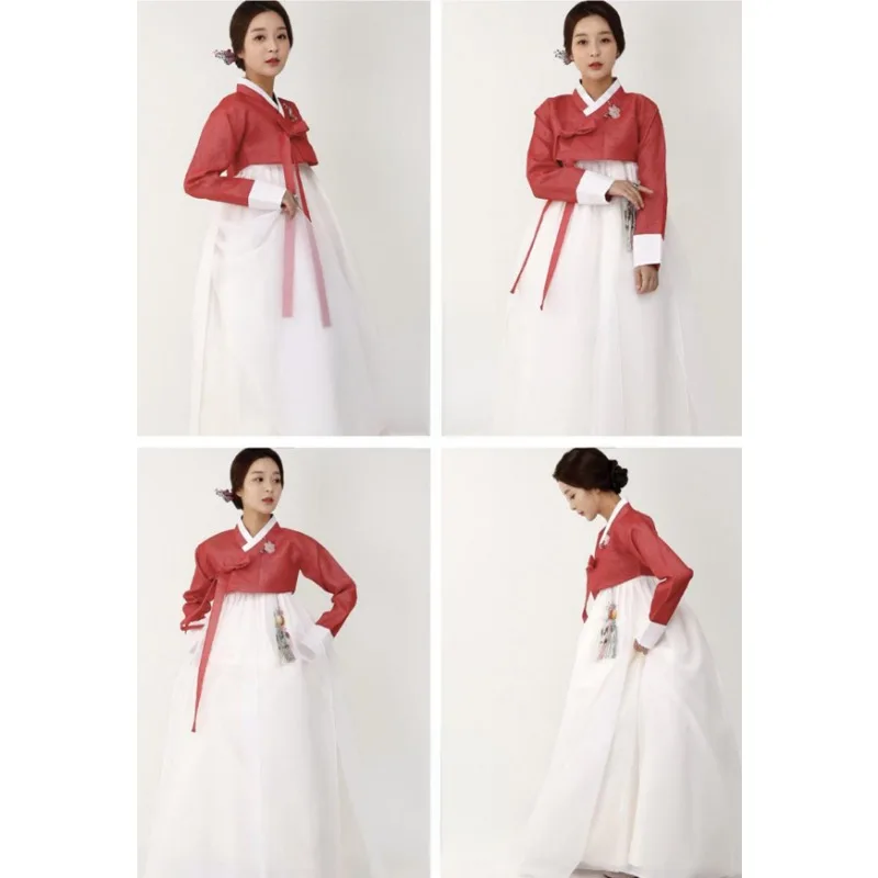 Traditional Hanbok Wedding Dress Red Top+ White Dress