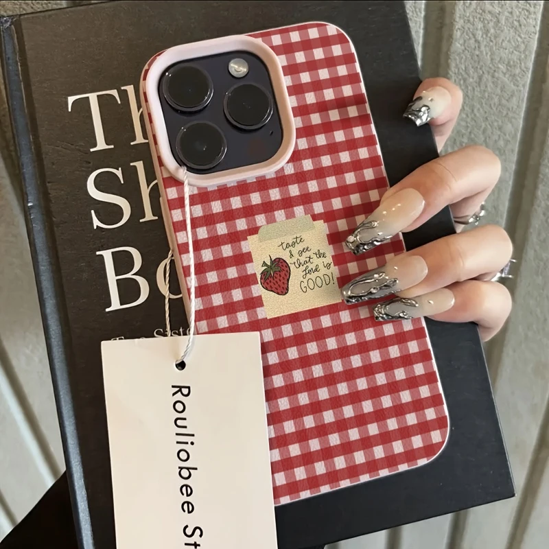 Red Grid Strawberry Pattern Phone Case - Stylish Bumper Cover