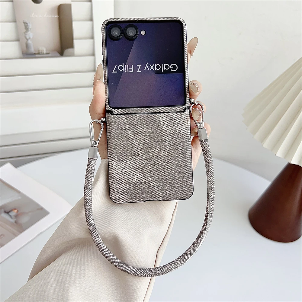 Luxury Denim Leather Phone Case with Lanyard and Wrist Strap - Slim Cover Design