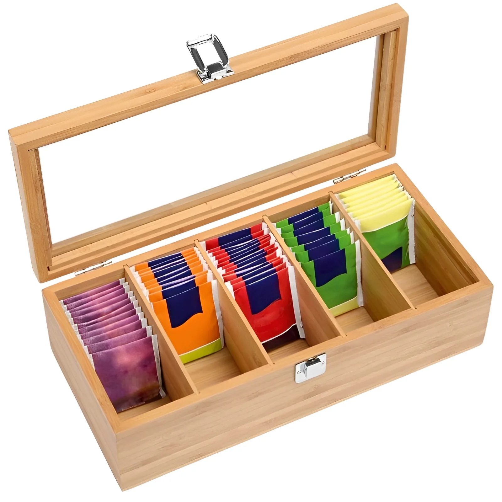 Bamboo Tea Storage Box with Clear Lid for Coffee and Sugar