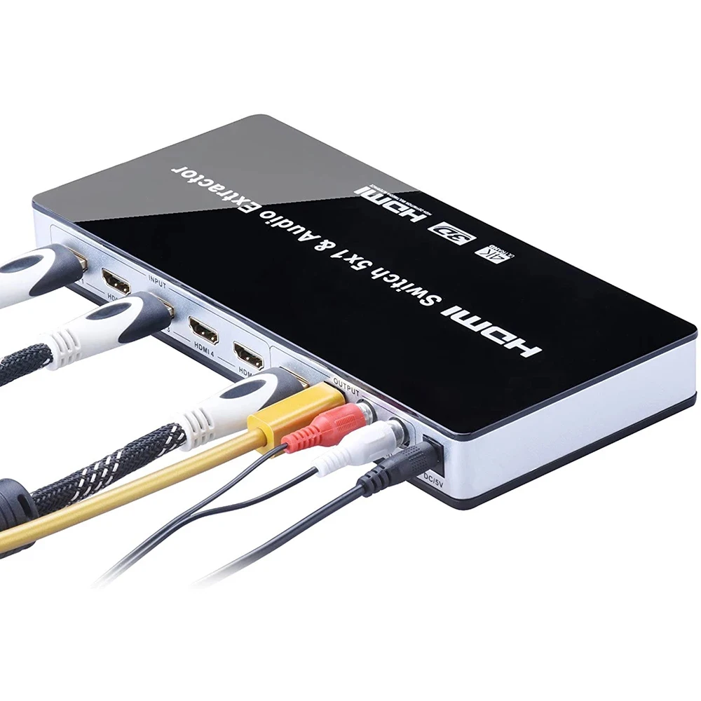 Extrator de Áudio Switcher com Caixa Seletor de Áudio Extrator de Áudio com Controle Hdmi Switcher Portas 4k Interruptor Arco com Controle Remoto ir 5x1 5 - Image 4