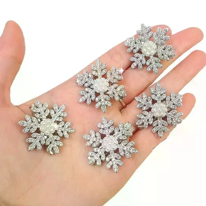 2/4/6pcs Christmas Rhinestone Snowflake Hair Clips Shiny Exquisite Hair Pins For Women Girls 2026 Fashion Jewelry New Year Gifts