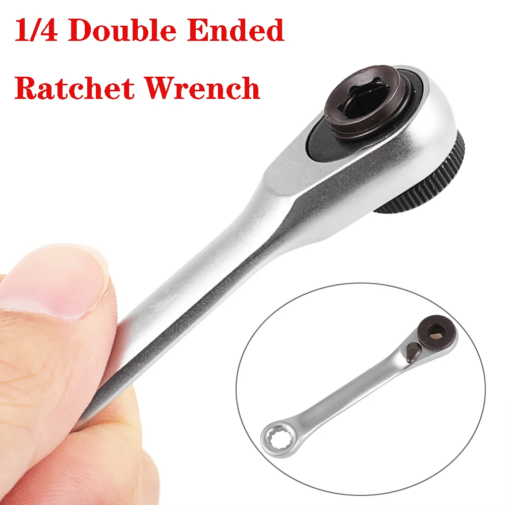 Mini 1/4 Double Ended Quick Socket Ratchet Wrench Rod Screwdriver Bit Tools Hand Ratchet Wrench for Machine Repairing