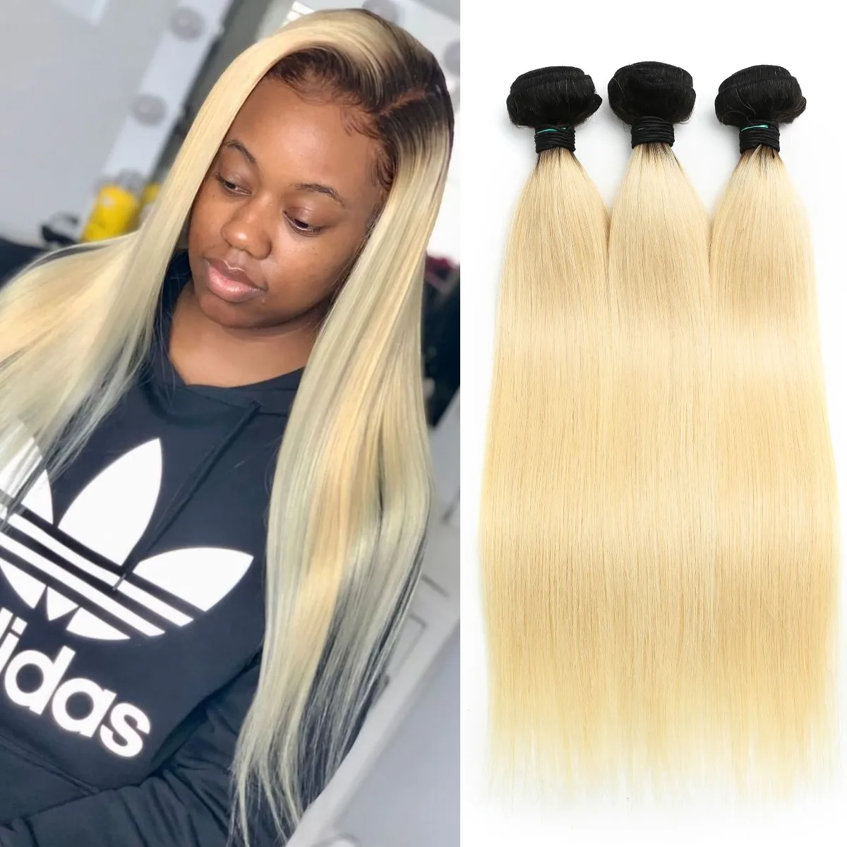 Colored Straight Bundles Brazilian Hair Weave Bundles 1/3/4 PCS Human Hair 1B 613 Ombre Blonde 8-32"Remy Extensions