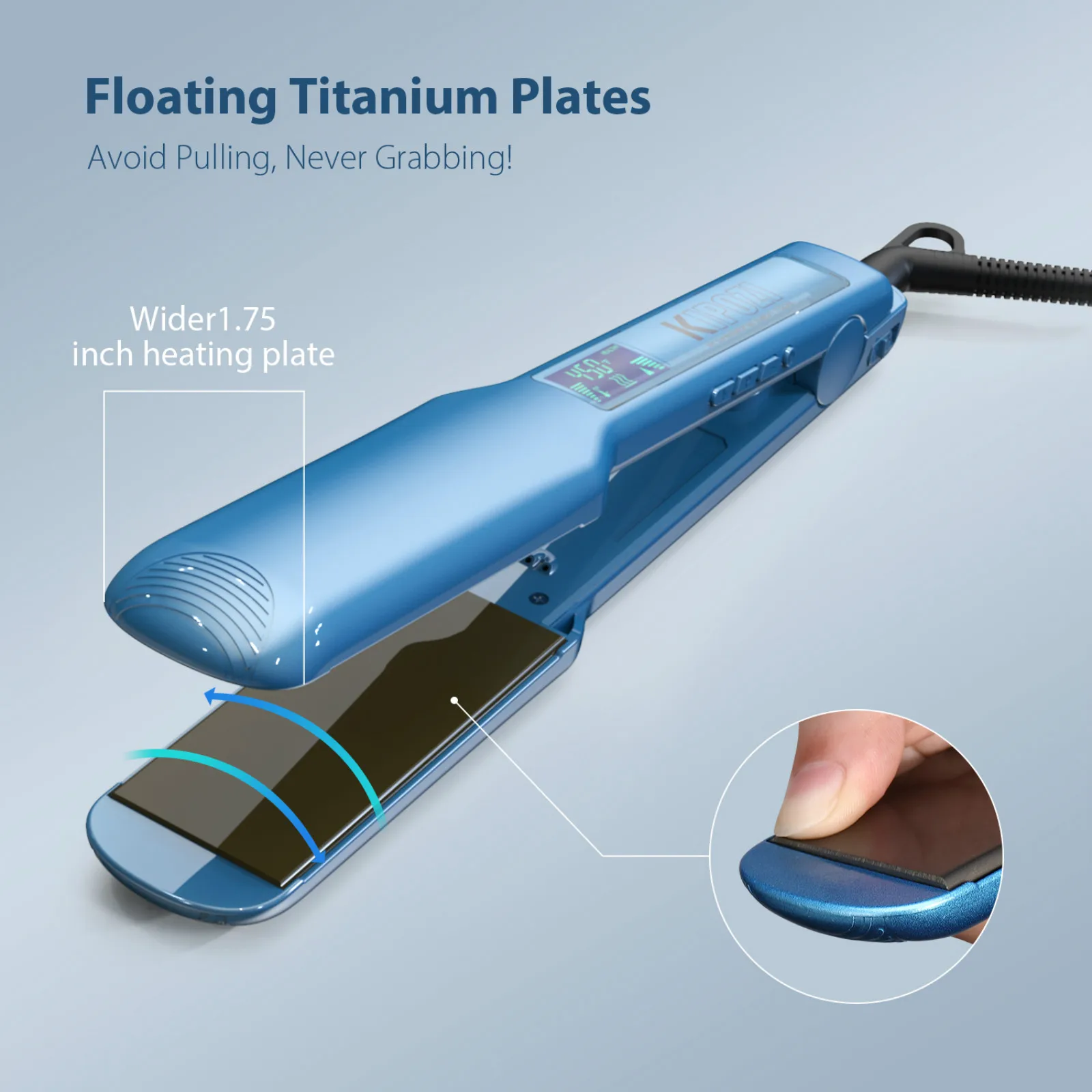KIPOZI Adjustable Hair Straightener 1.75 Inch Wide Titanium Flat Iron Professional Styler LCD Display 30S Fast Heat Dual Voltage 3