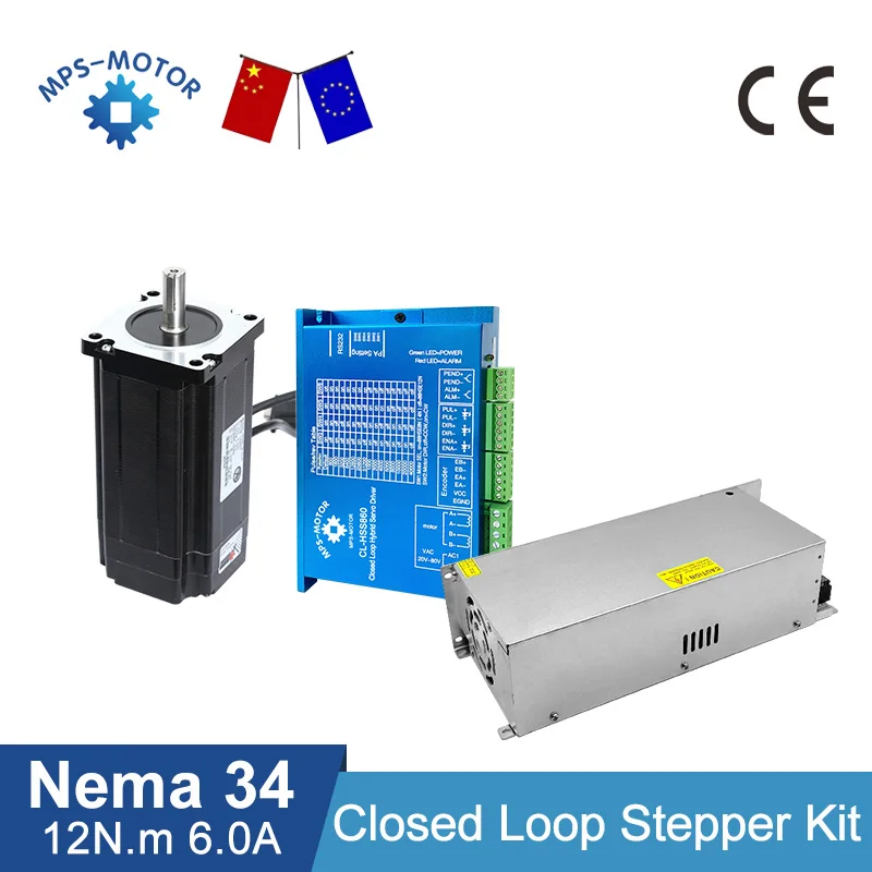 1700oz.in Nema 34 12N Closed Loop Stepper Motor + Driver CL-HSS860 + 400W 48V Power Supply Hybrid Servo Motor Kit