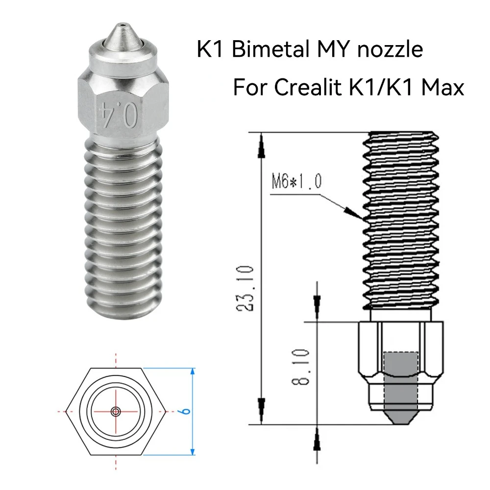 

K1 Bimetal MY Nozzle 550°C Degree High Temperature Copper Plated Nozzle for Creality K1/K1MAX Impresora 3d