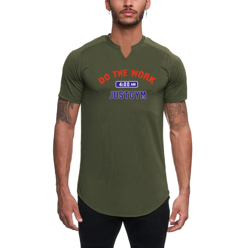 

T-Shirt Men polyester Solid Color V-Neck quick drying Solid Color Tees Short Sleeve Quality casual fitness Male T Shirt