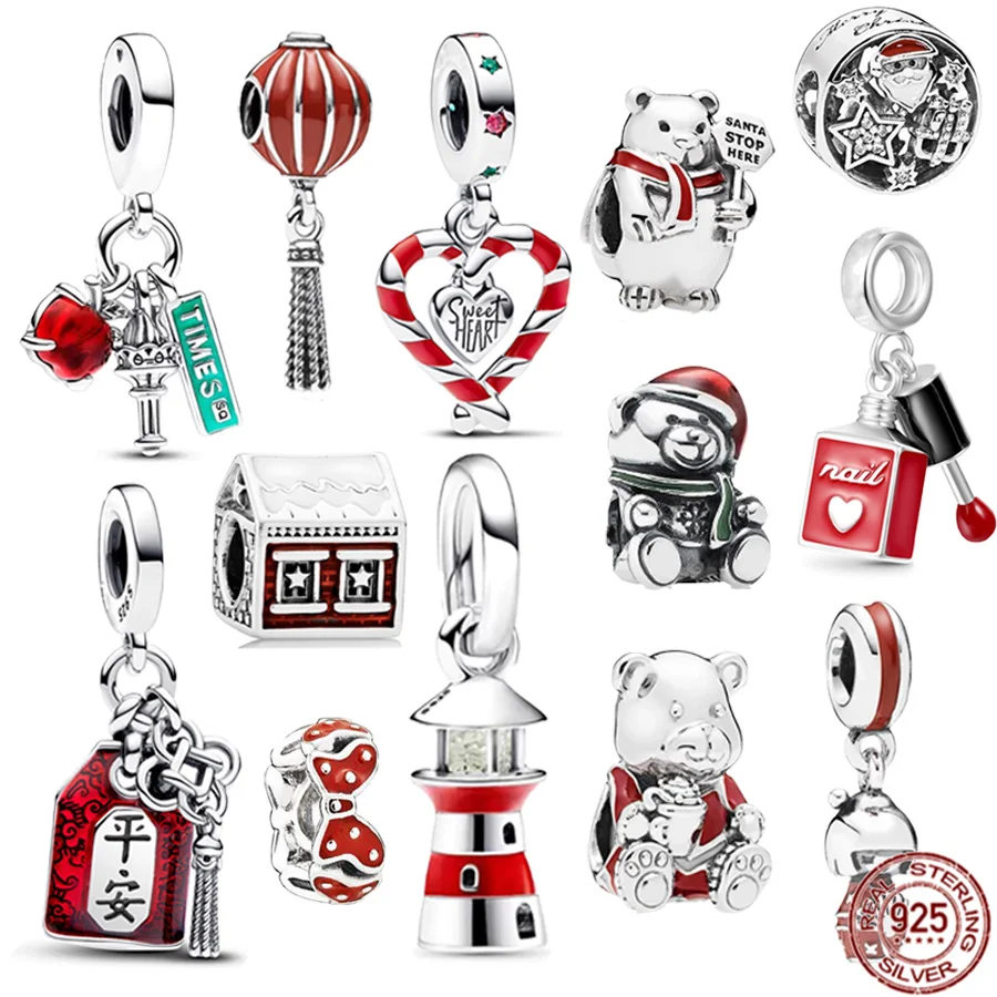 

New 925 Sterling Silver Santa Claus，Christmas crutches，Glow Lighthouse Dangle Charms Beads Fit Original Pandora Bracelet Jewelry