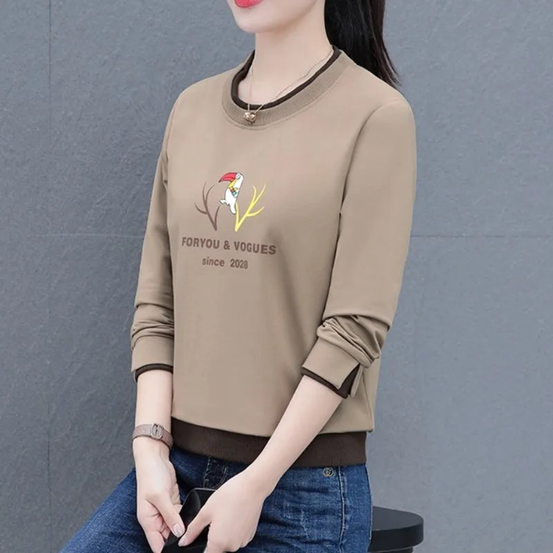 Women's Spring Autumn Pullover Letter Geometric Round Neck Graphics Solid Printed Long Sleeve Sports Casual Hoodies Elegant Tops