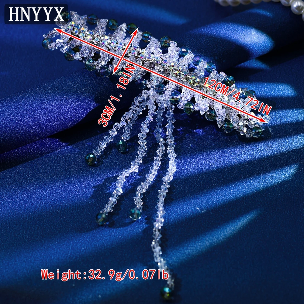 HNYYX Crystal Hair Clips Shiny Tassel  Spring Clips for Women Rhinestone Decor Hair Pins Wedding Party Hair Accessories  A49