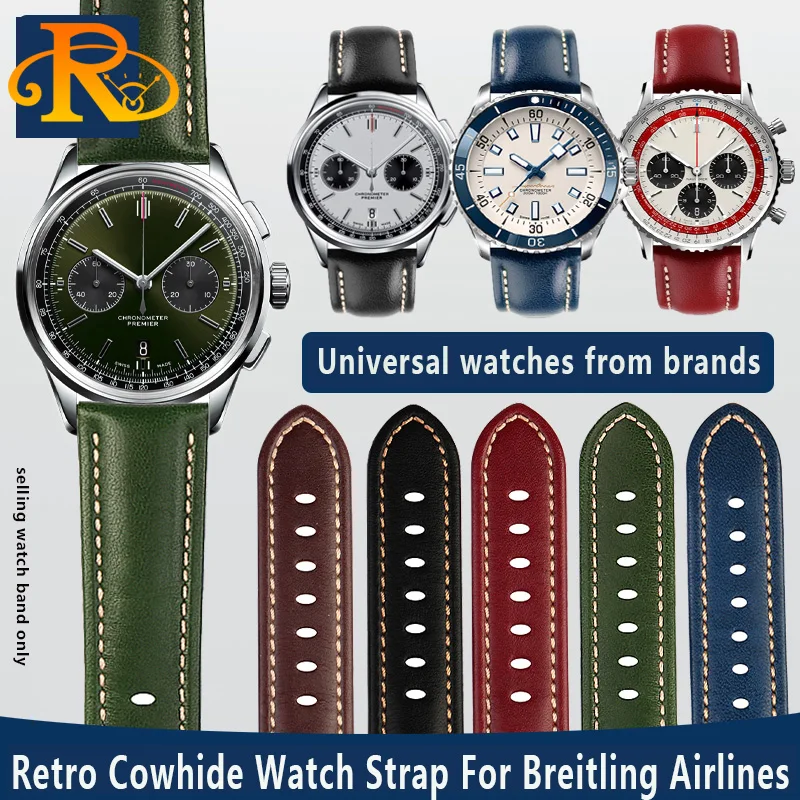 Per Breitling Airlines Time/Avengers/Legendary Airlines/Puya Retro Cinturino In Pelle Bovina Accessori Con Fibbia In Acciaio Inossidabile Da 22Mm