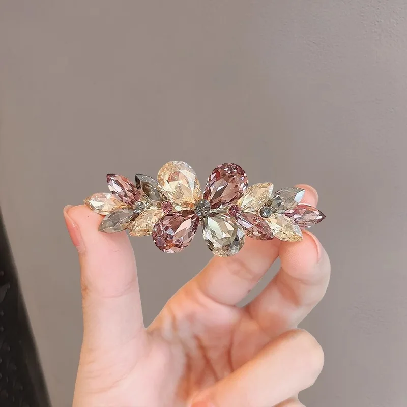 Licht Luxus Bunte Kristall Blume Frühling Clip High-end-frauen Hinterkopf Halb-gebunden Haar Clip Koreanische haar Zubehör – Detail 6