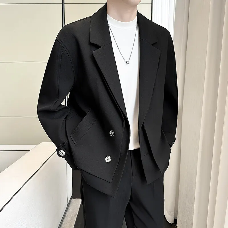 Spring New Fake Two Piece Suit Collar Jacket Men Korean Trend Casual Business Blazers Loose Street Wear Social Jacket