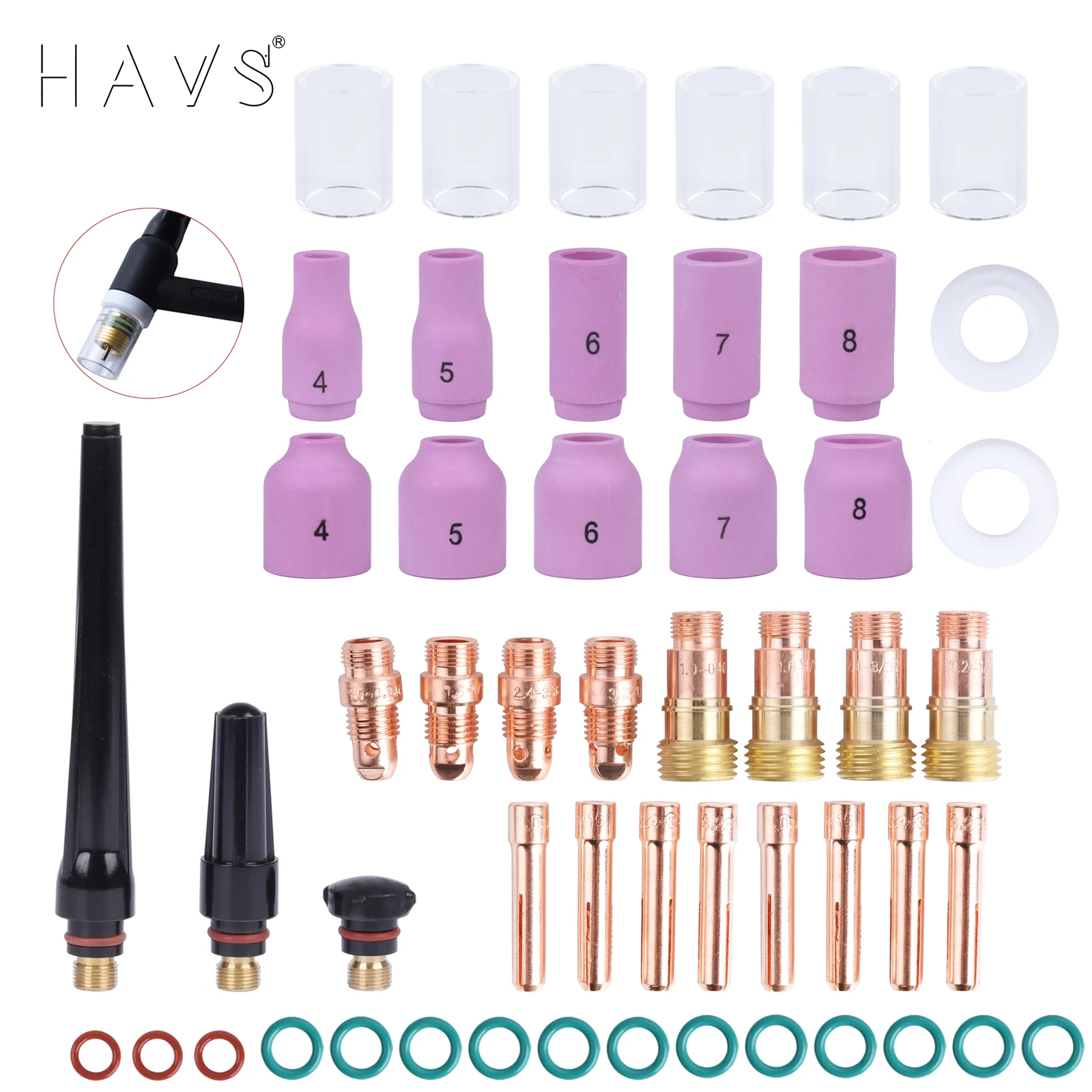 Welding Torch 52Pcs TIG Welding Torch Stubby Gas Lens For WP17 WP18 WP26 TIG 10 High Temperature Glass Cup Kit Durable Practical Accessories