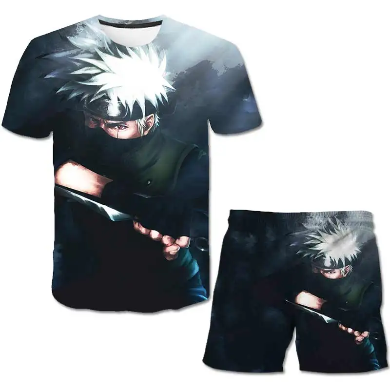 baby suit Japanese Anime Narutos Tshirts Pants Sets Kids Summer Kakashi cartoon clothes 2PCS 4-14 Years Boy harajuku Clothes 3D Tees  Suit pajamas for baby girl