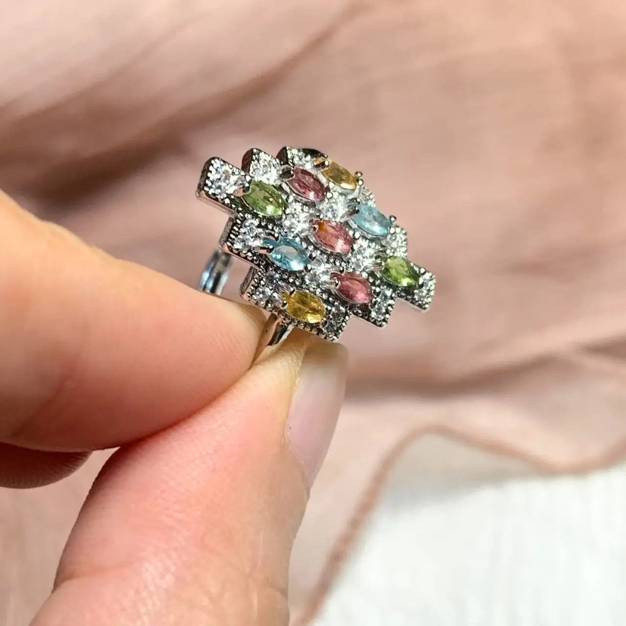 New Arrival Natural Tourmaline Rings Female  Jewelry For Women Gift Copper Cute Stone Flower