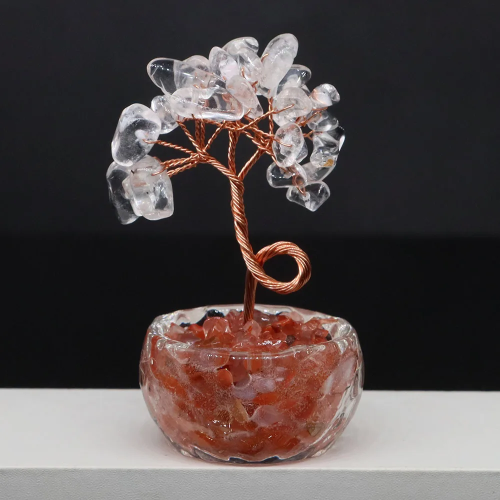Natural Crystal Lucky Tree Copper Wire Winding Amethyst Gravel Home Office Room Feng Shui Decoration Crafts Money Trees