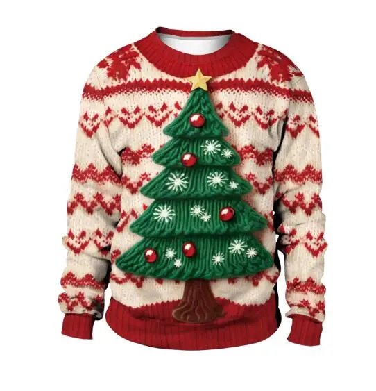 thumbnail image 1 of Suéter navideño feo 2024, suéter holgado con estampado de Papá Noel y copos de nieve, jersey unisex, blusas de otoño e invierno, ropa navideña, 1 of 5