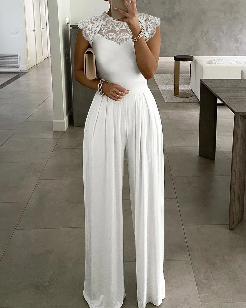 

Elegant sexy lace patchwork party jumpsuit 2022 one piece club outfits for women Red/brown/black/blue/white jump suits for women