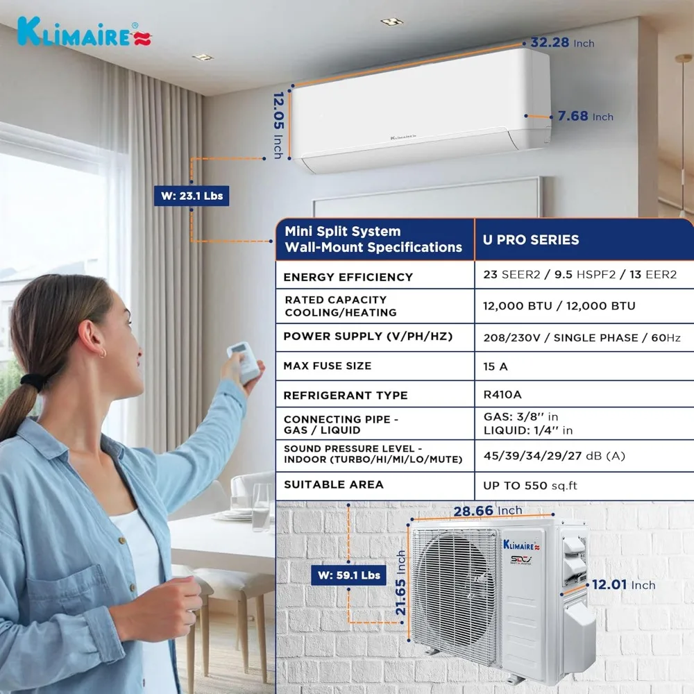 12,000 BTU 23 SEER2 Wall Mounted Ductless Mini Split Inverter A/C Heat Pump System w/ 16’ Installation Kit 5