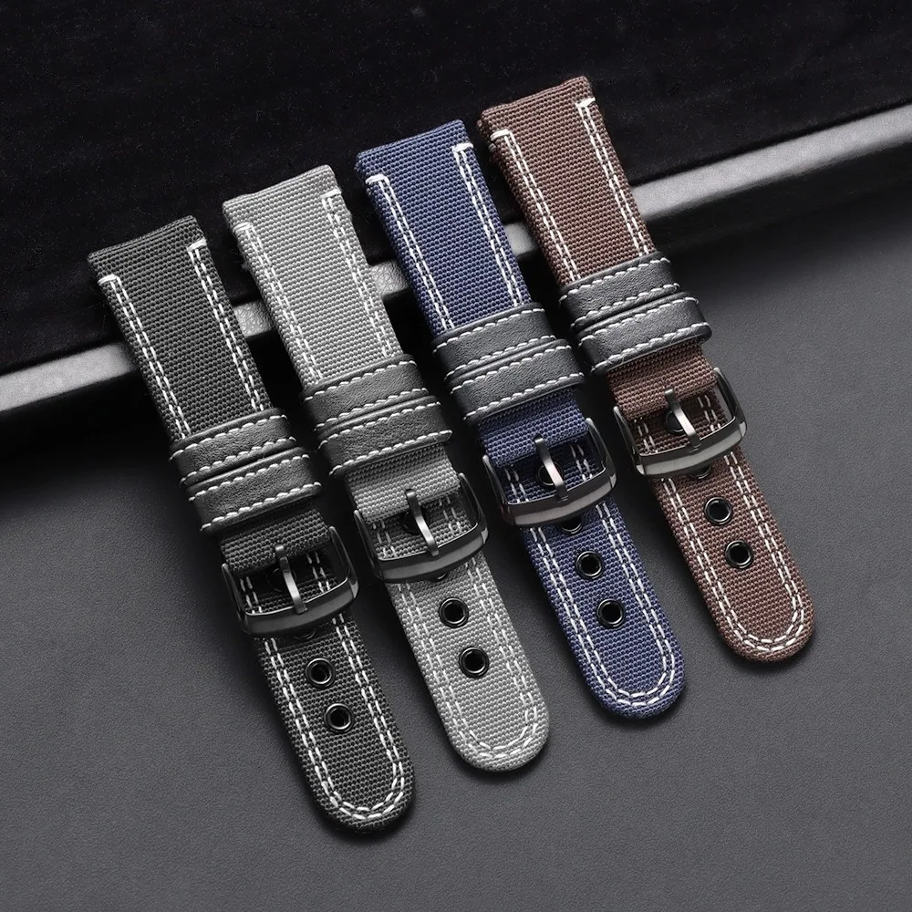 Enhanced Nylon-Coated Canvas and Leather Watch Band