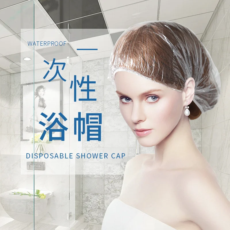 

Sdotter 100pcs/lot Disposable Shower Caps Hat Bathing Caps Hotel One-Off Elastic Shower Cap Clear Hair Salon Bathroom Products B