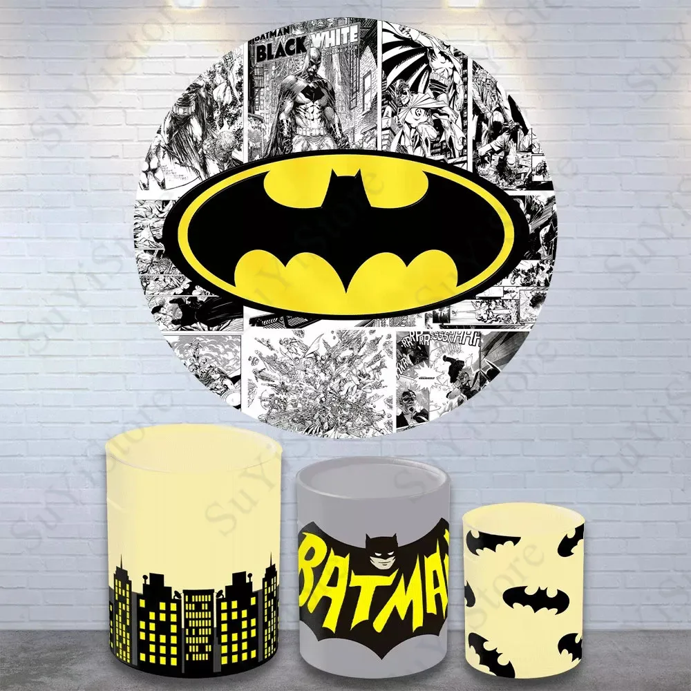 Supereroe Batman Round Background Cover Per Ragazzi Compleanno Baby Shower Dc Comics Circle Photo Background Plinth Covers