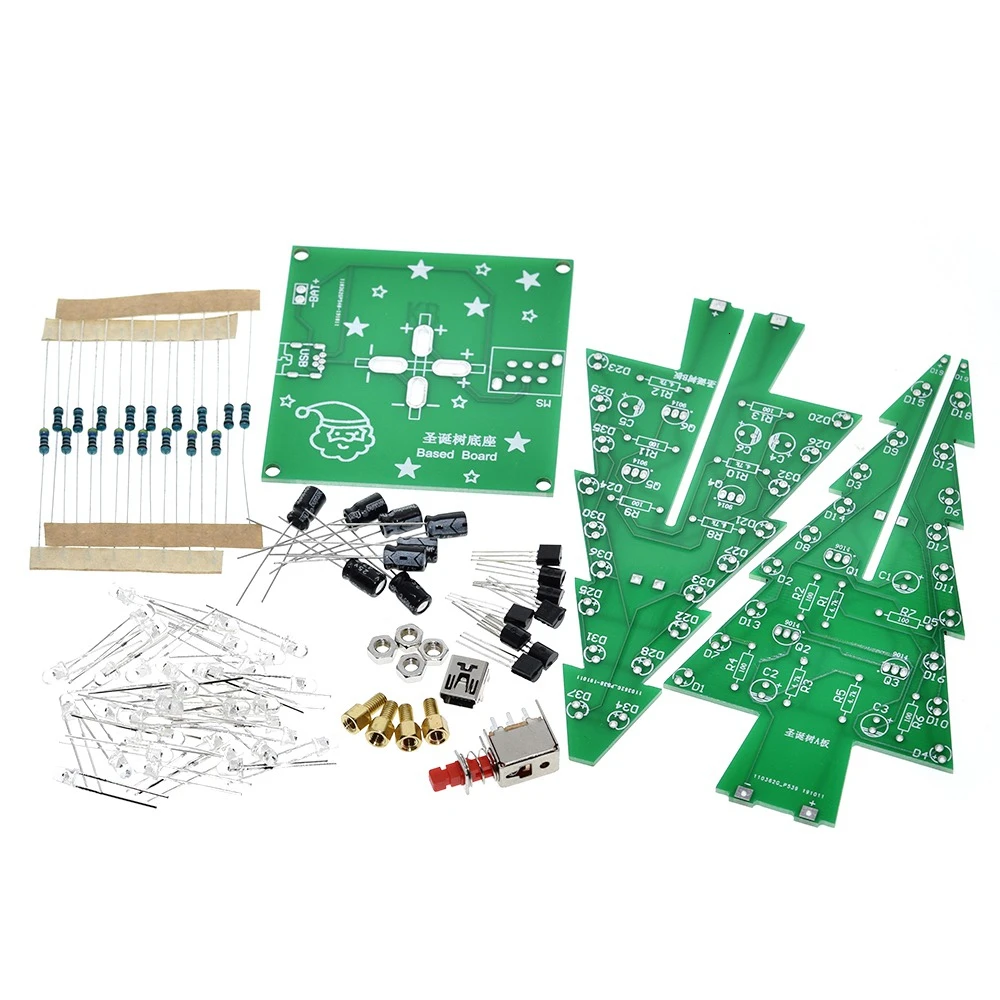 Electronic DIY Kit Three-Dimensional 3D Christmas-Tree LED DIY Kit Red/Green/Yellow LED Flash Circuit