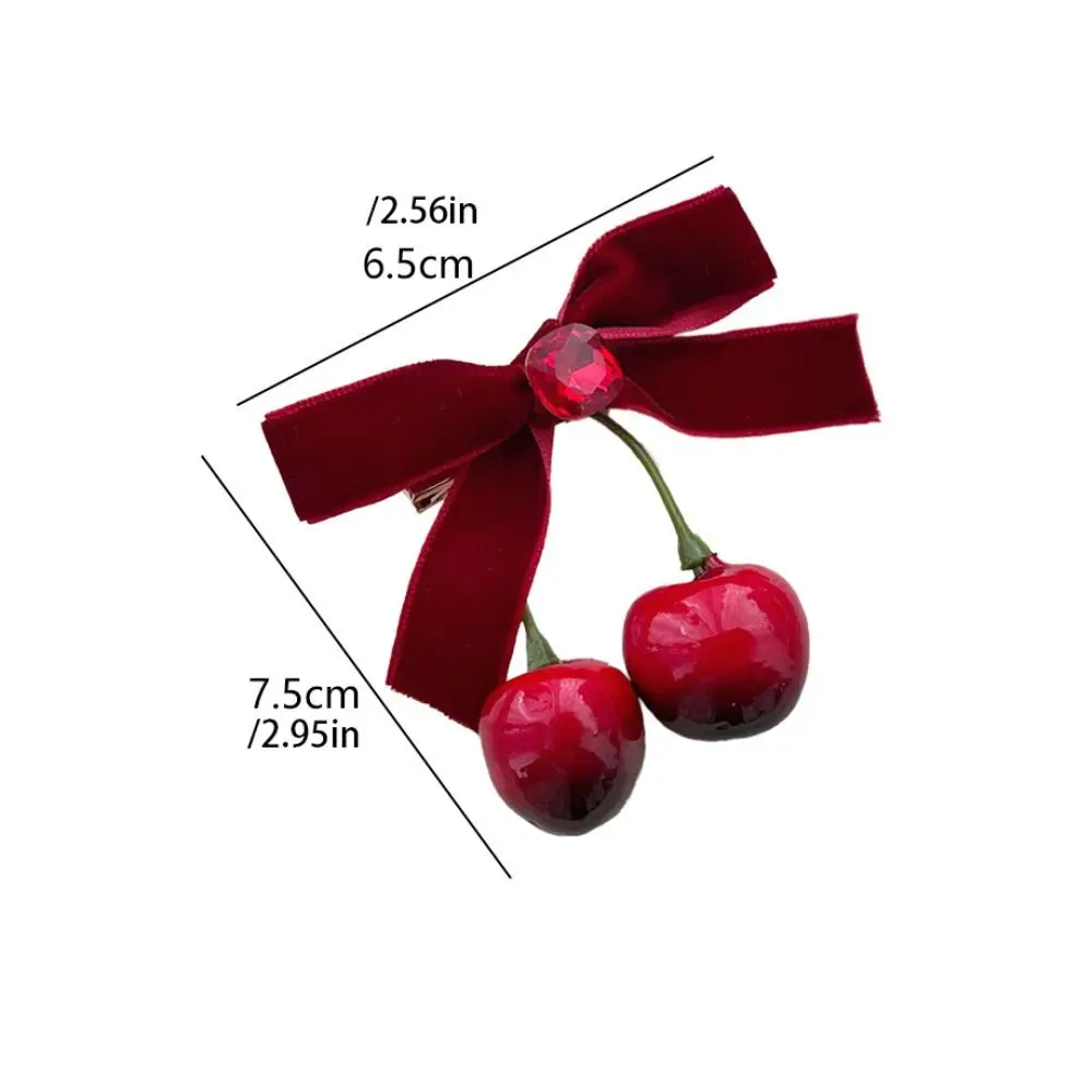 Red Velvet Cherry Hairpin Sweet Side Clip Cloth Velvet Bow Hair Clip Bowknot Korean Style Headwear