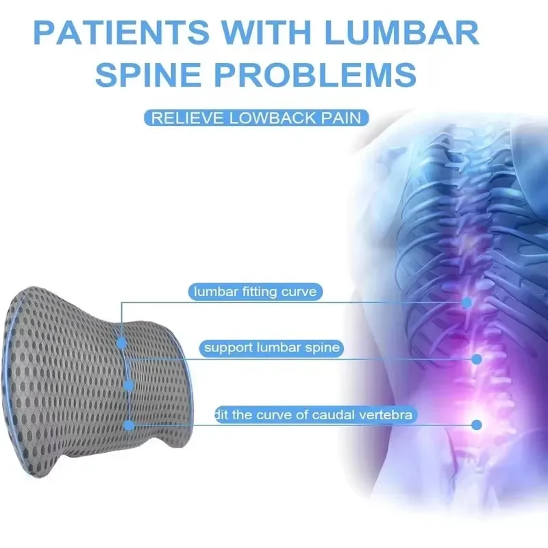 Ergonomic Lumbar Support Pillow,Memory Foam Back Cushion with Machine Washable Cover, Lightweight, Medium Soft Firmness