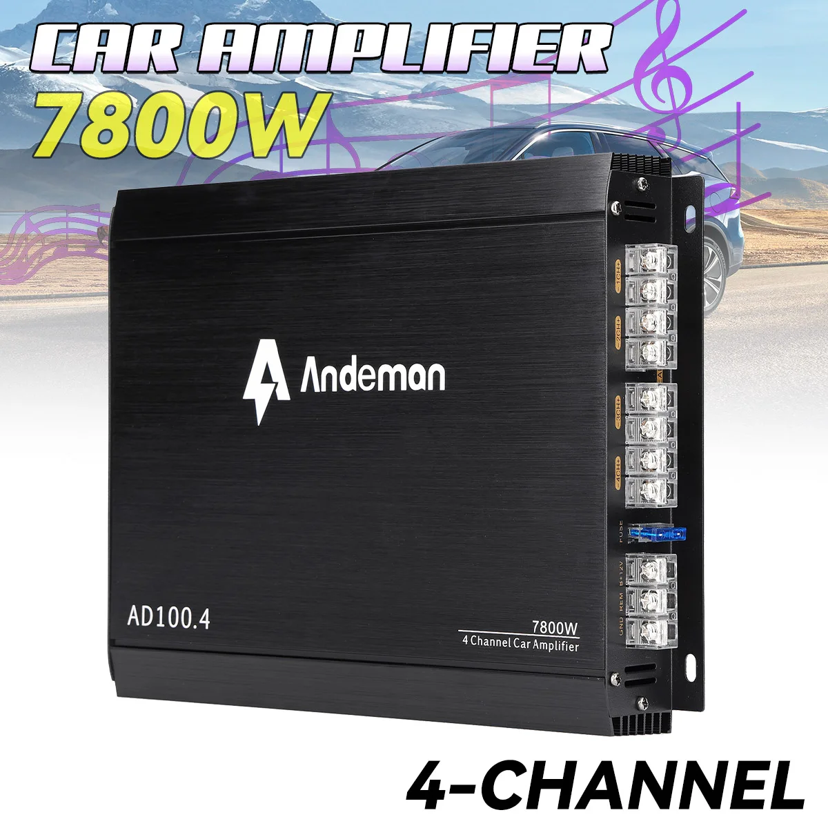 New 12V 7800W 4 Channel Aluminium Alloy Car Audio Power Amplifier Class