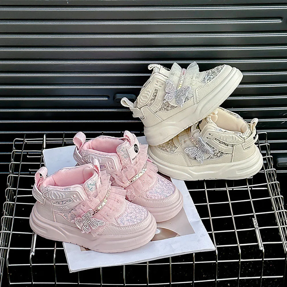 Korean Style Princess Shoes For Girls Rhinestone Sequins Bling Children's Sport Shoes Soft-soled Sneakers For Kids Fashion Shoes 2