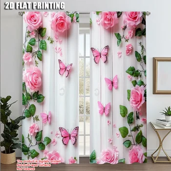2 pezzi, tessuto per tende stampa aereo 2D giardino farfalla stampa tessuto lavabile in lavatrice (senza asta) decorazioni all'interno perfette 1