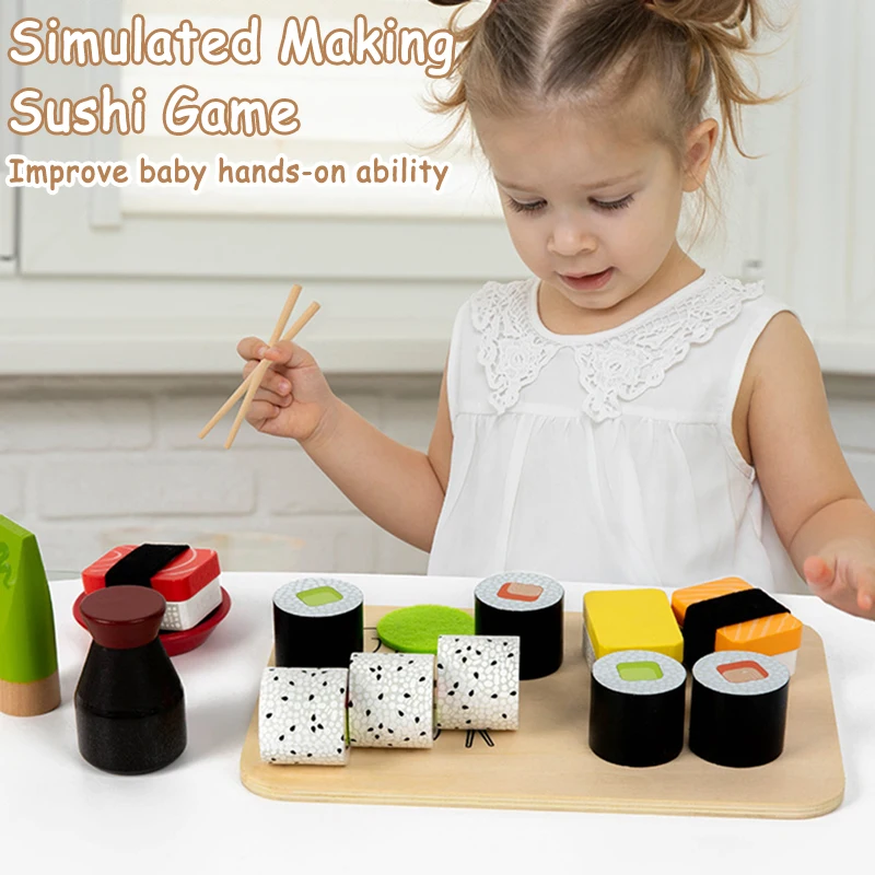 Kid Simulation Make Sushi Food Kitchen Toy Pretend Play Cut Vegetables Cook Game DIY Brithday Cake Play House Set Girls Toy Gift