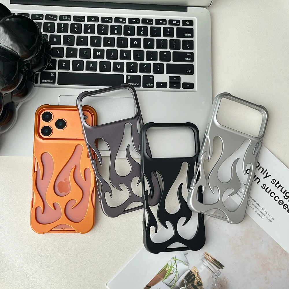 Hohle Handyhülle mit 3D-Flammenmuster für iPhone 17, Air 16, 15, 14, 13, 12, 11 Pro Max Plus, schlanke, stoßfeste Rückseite, modisches weiches TPU – Detail 3