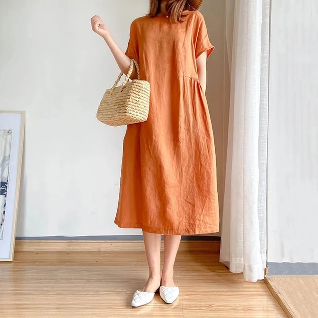 Linen shirt dress with 3/4 sleeve 2356# – XiaoLizi