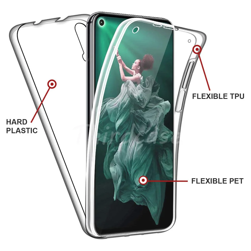 노바 360 풀 바디 케이스, PET 유리 포함, 화웨이 노바 5T 범퍼 PC + 실리콘 더블 클리어 커버, 노바 5T 코크