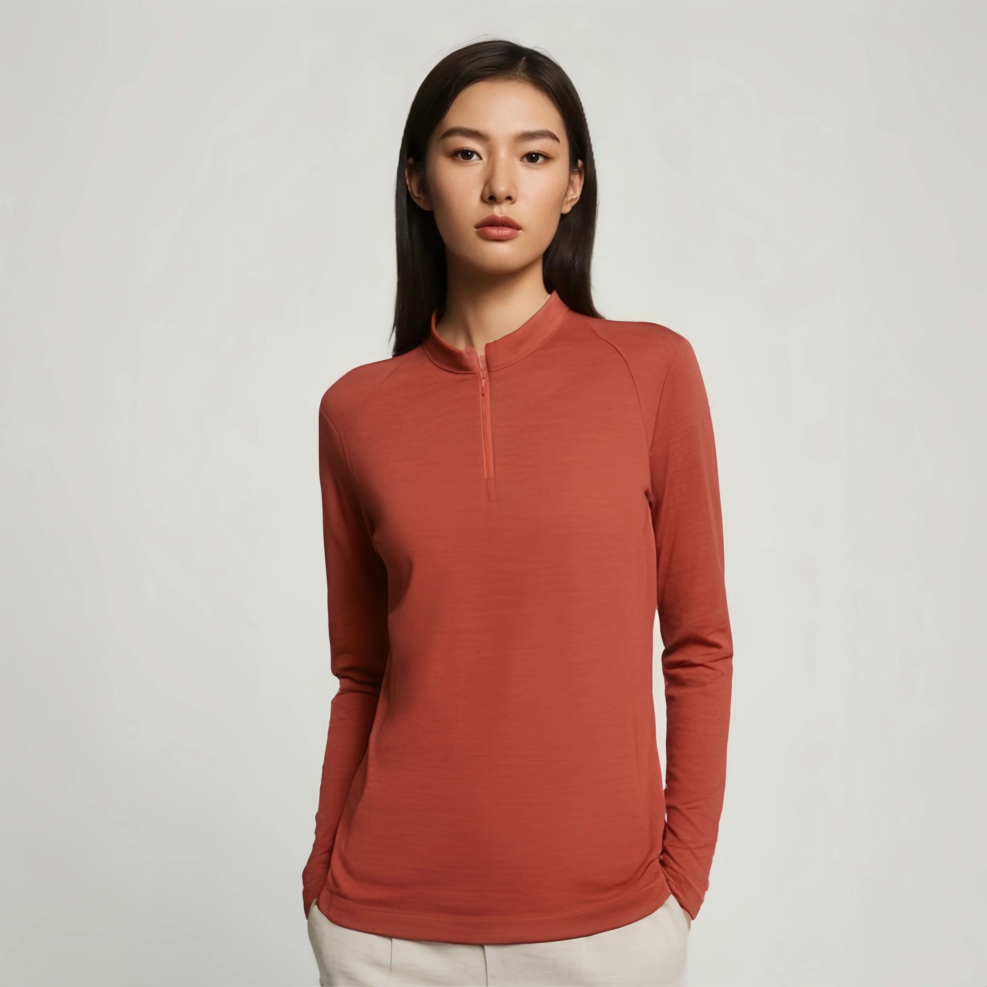 100% Merino Wool Base Layer Top Womens Merino Wool Half Zip Long Sleeve Thermal Shirt Moisture Wicking Breathable 220G 5