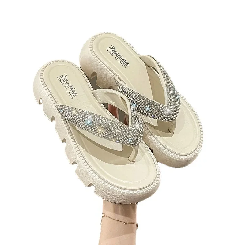 2024 Summer New Shiny Rhinestone Flip Flops Women's High-Grade Flip-Flops Women's Shoes